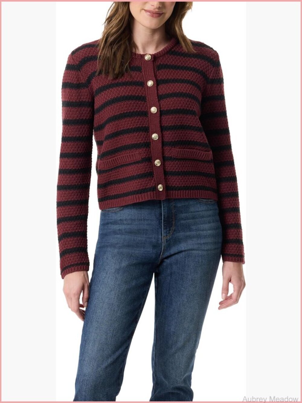Long Sleeve Button Front Cardigan - Crew Neck - Soft Knit